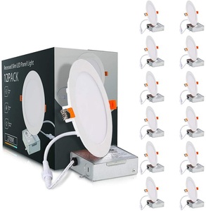 Panel de Luz LED Empotrable Delgado, Paquete de 12, 2700K Blanco Cálido Suave, 18W, Luminaria de Techo Redonda, Fácil Instalación, Cuerpo de Aluminio - Product Image 1