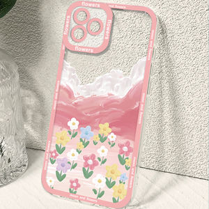 Tinta pintura estilo <span class=keywords><strong>flores</strong></span> paisaje lente marco transparente a prueba <span class=keywords><strong>de</strong></span> golpes silicona teléfono funda para iPhone 14 13 12 11 Pro Max - Product Image 1
