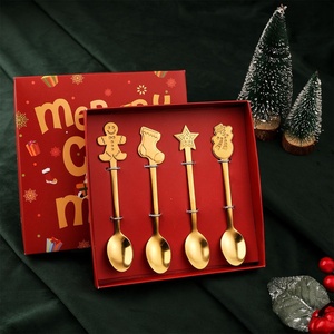 Cucchiaino da Dessert in Metallo Creativo per Natale con Design a Cartone Animato Pupazzo di Neve, Confezione Regalo con Luce - Product Image 1
