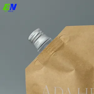 Eco Friendly Kraft Paper Bag Stand Up Kraft Biodegradable Spout Pouch For Coffee Drink Juice Liquid Jelly Milk