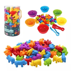 Children's Color Classicification Sensory Training Toy Set, Counting Animal Matching Game with Sorting Cups and Tweezers