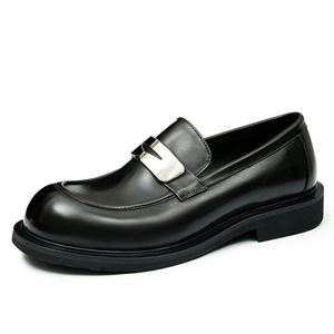 Leather Round-Toe Trendy <b>Shoes</b> for Men Metallic Style Business Casual Wear Genuine Leather Upper <b>Height</b> <b>Increasing</b> Autumn - Product Image 5