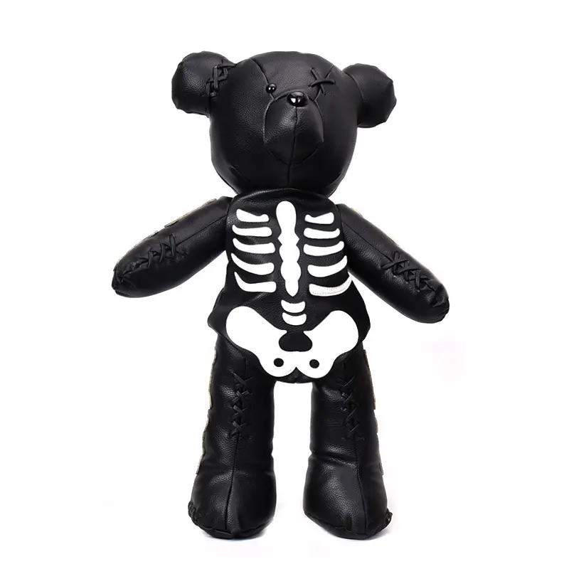 3D PU leather Gothic Skeleton Bear Backpack Punk Designer Backpacks for Adolescent Girls (Black)