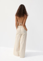 Fabricant OEM ODM de vêtements de plage pour femmes, ensemble deux pièces en lin rayé, haut halter et pantalon large