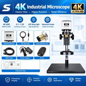 <span class=keywords><strong>Microscope</strong></span> numérique à zoom 5X-80X 25 mm avec objectif C-mount, vue de champ large, mesure 4K Ultra HD - Product Image 1