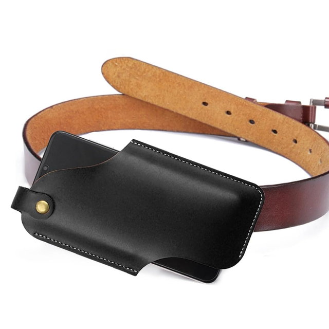 New Genuine Leather Men's Mobile Phone Pouch Bag Casual Belt Clip Loop Waist Bag for Samsung and Other Phone Models