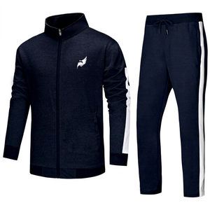High Class <b>Mens</b> Navy Blue Tracksuit Full Zip <b>Jacket</b> With <b>White</b> Logo Matching Pants Sporty Design Breathable Autumn Wear Low Cost - Product Image 1