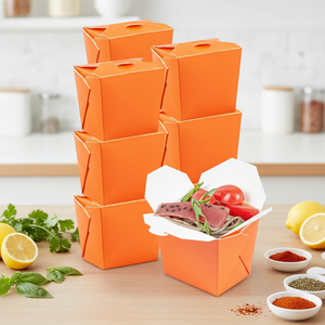 YBLPAK - Recipientes Biodegradables Cuadrados para Llevar Comida, Lonchera, Caja para Arroz Chino, Caja para Fideos de Papel, Color Naranja, Personalizables, 8, 16, 26, 32 oz - Product Image 1
