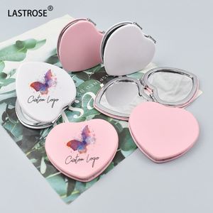 PU Leather Hot Selling Heart Round Double-sided 1X 2X Women's Beauty Portable Bag Makeup <b>Mirror</b> - Product Image 3