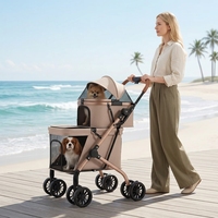 Poussette d'extérieur pour animaux de compagnie en acier au carbone, pliable en un clic, chariot double étage pour chiens et chats de taille moyenne à petite, vente en gros transfrontalière