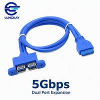 Kabel Hub Internal Motherboard LUNGKAY Custom Dual USB 3.0 Tipe A Female ke IDC 20 Pin Female untuk Komputer dan Peralatan Industri