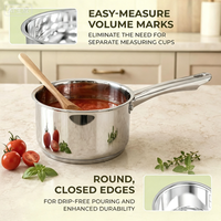 Casserole en acier inoxydable de 3 QT avec couvercle en verre |   Mini-casserole chauffe-lait/beurre non revêtue, compatible induction, gaz, électrique et lave-vaisselle
