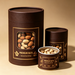 Boîte Cadeau Premium pour Noix, Emballage en Tube en Carton, Estampage à Chaud Doré, Carton Duplex Recyclable, Contenant Cadeau Artisanal - Product Image 1