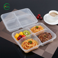 Boîte alimentaire jetable en PP durable à 4 compartiments, compatible micro-ondes, pour service de livraison de repas en restaurant