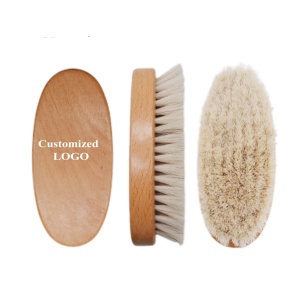 Custom logo Original Wood Color Men <strong>Beard</strong> Styling <strong>Brush</strong> Natural Wooden Horsehair <strong>Beard</strong> <strong>Brush</strong> - Product Image 1