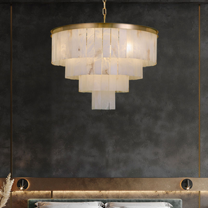 Luce moderna bianco Selenite Cameron di lusso in rame lampadario rotondo Designer per soggiorno elegante ristorante camera da letto - Product Image 4