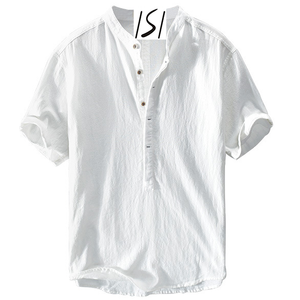 Chemise en lin <span class=keywords><strong>pour</strong></span> homme, <span class=keywords><strong>col</strong></span> <span class=keywords><strong>Mao</strong></span> - Product Image 1