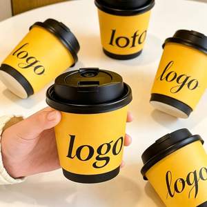 Gobelets à café en papier jaune réutilisables 6/7/8/9/10oz, gobelets en <span class=keywords><strong>carton</strong></span> de bonne qualité personnalisables avec couvercles en plastique pour un usage quotidien - Product Image 1