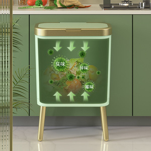 Cubo de Basura Cuadrado con Tapa de 30 cm, Verde Claro y Dorado, Cubo de Basura para Cocina Interior - Product Image 4