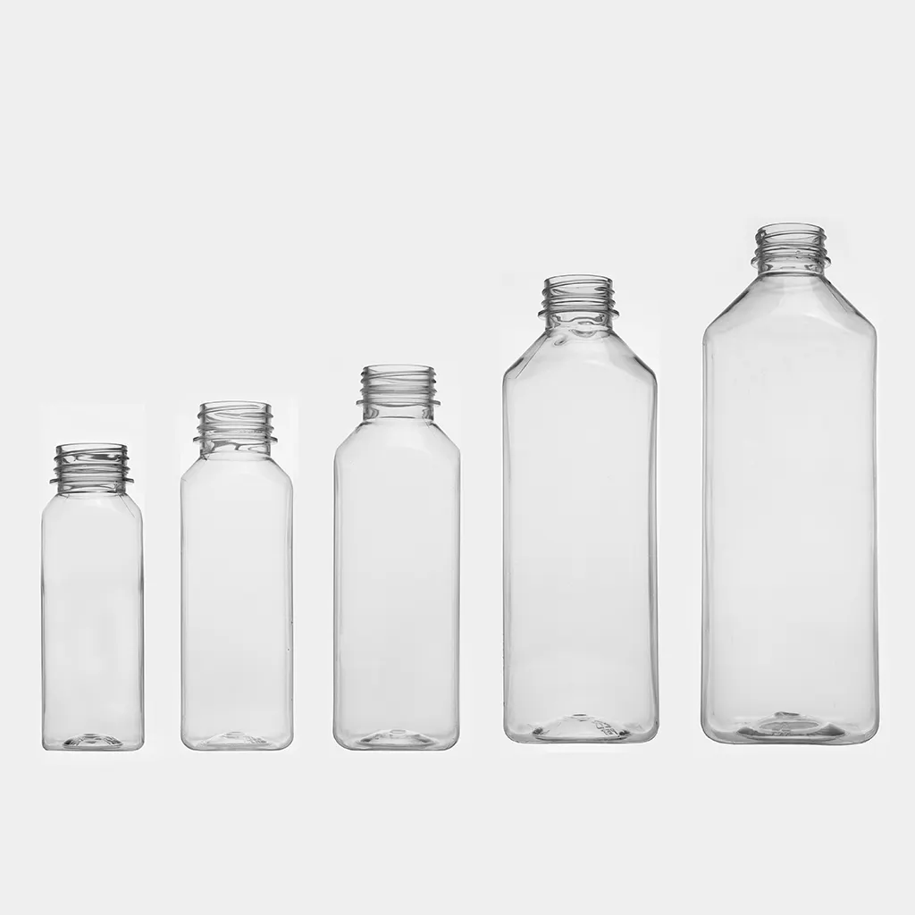 Bouteilles en plastique PET transparentes 250ml 350ml 500ml pour café à froid, bouteilles carrées pour jus, boissons, smoothies