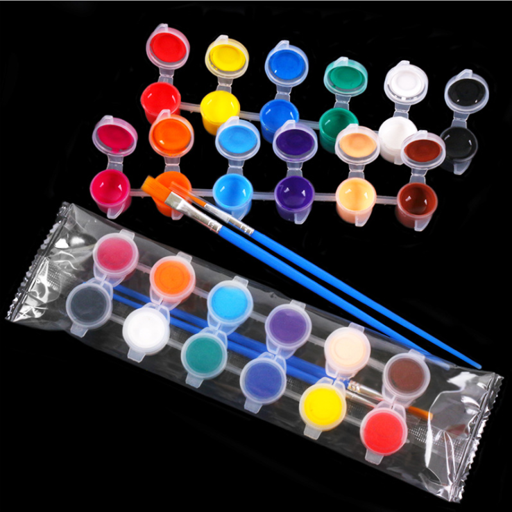 Bview Art Non-toxic 5ml Acrylic Paint Pots 12 Colors Acrylic Paint Cup Strips Set With Brush Perfect For Kids DIY Graffiti