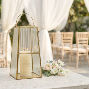 Wholesale <b>Square</b> Taper Glass Hurricane <b>Candle</b> Holder with Brass Metal Frame for Weddings Events Decorations - Product Image 2