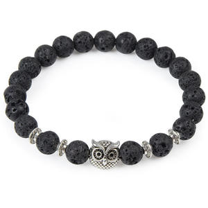 Pulsera de cuentas de ágata y piedra volcánica con dije de búho, de moda, venta al por mayor para regalos - Product Image 4