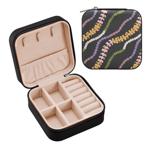 Hawaii Style Black Lei Design Custom Print Portable <b>Small</b> Mini <b>Packaging</b> <b>Box</b> Travel Case Leather Jewelry <b>Box</b> with Logo - Product Image 1