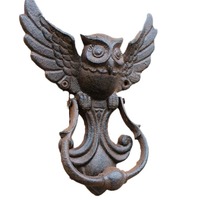 Battant de porte vintage en fonte d'acier motif hibou - Décoration extérieure de porte d'entrée de style industriel américain antique
