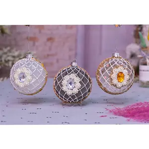 Gorgeous Design Glass Christmas Ball Party Festival Hanging Ornaments 6cm 8cm Christmas Ball with Pearl Diamond Home Decoration