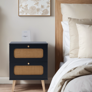 2 Drawer Rattan Nightstand With Hand Made Rattan Drawers For Bedroom And Living Room End Table <b>Side</b> Table - Product Image 4