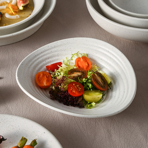 Service de table en céramique mouchetée style nordique minimaliste, assiettes et bols en grès blanc, passe au lave-vaisselle, design d'assiette plate - Product Image 4