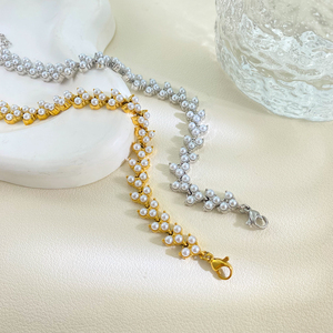 Gioielli di Lusso all'Ingrosso, <span class=keywords><strong>Bracciale</strong></span> in Acciaio Inossidabile Placcato Oro con Perle Rotonde Incastonate e Design Triangolare per Donne - Product Image 2