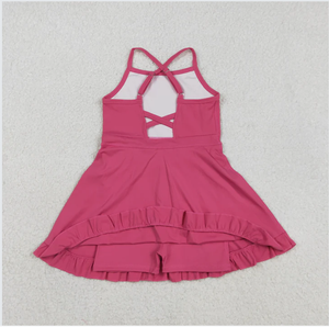 Vestido de yoga rosa intenso para niñas, modelo S0727, color rosa sólido. - Product Image 2