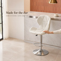 Chaise de barbier en cuir PU blanc, motif diamant, pivotante et réglable, base chromée, repose-pieds, portable et légère pour cuisine