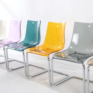 도매 주방 홈 오피스 미니멀리스트 현대 측면 투명 투명 아크릴 식당 의자 금속 프레임