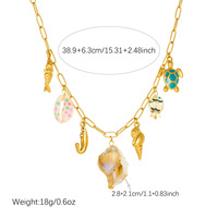 Collier pendentif en acier inoxydable avec coquillage, cauri, tortue marine et poisson pour femme, bijoux de plage inaltérables, cadeau