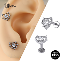 Piercing pour enfant en titane G23 ASTM F136 de qualité implant, avec zircone cubique et cœur doré, à filetage interne, pour cartilage d'oreille, hélix, tragus, conch