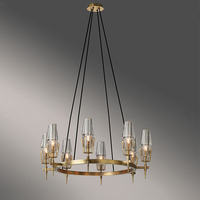 Lustre suspendu linéaire LED en verre et laiton, style américain postmoderne, pour salle à manger, hôtel et décoration intérieure