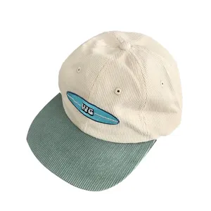 Dsitressed Unisex Retro zweifarbige Vintage Wash Cord unstrukturierte Baseball Papa Hut flache Rechnung Snapback Kappe mit Stickerei Logo