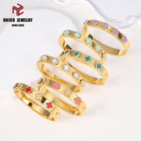 Perhiasan Anti-Kusam Berwarna-warni Berbentuk Daun Semanggi Empat Lapis Emas 18K PVD, Gelang Wanita Tumpuk Modis, Gelang Baja Tahan Karat
