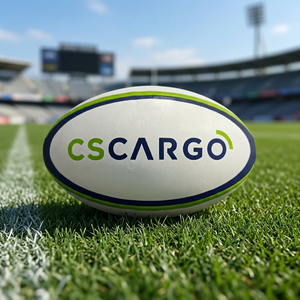 Pelota de rugby cosida a mano de caucho sintético de alta calidad con embalaje de impresión personalizado para uso promocional de la Unión Internacional - Product Image 1