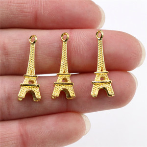 Lote de 30 unidades de abalorios de la <span class=keywords><strong>Torre</strong></span> <span class=keywords><strong>Eiffel</strong></span> de bronce chapado en oro y plata antigua de 24x8mm, suministros de joyería DIY para pulsera y collar - Product Image 2