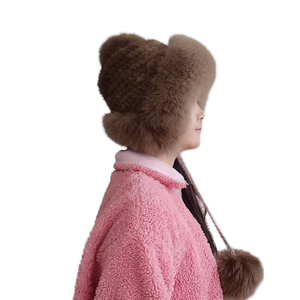 Chapeau en fourrure de <span class=keywords><strong>zibeline</strong></span> de haute qualité avec pompon en fourrure de renard, style Ushanka classique, en fourrure de vison véritable tissée pour femme - Product Image 3