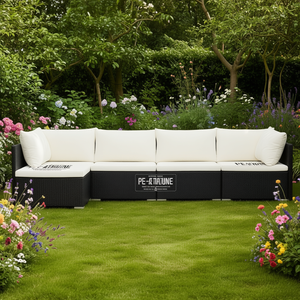 Divano Modulare da Giardino in Rattan PE a 4 Posti, Set di Mobili da Esterno in Rattan PE Nero con Cuscini, Design Contemporaneo - Product Image 2