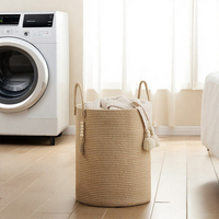 Panier de rangement tressé écologique pour jouets et vêtements, grand panier à linge en corde de coton avec poignée