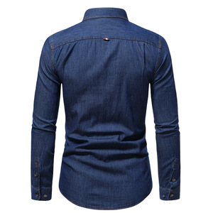 <span class=keywords><strong>Camicia</strong></span> di <span class=keywords><strong>Jeans</strong></span> di Alta Qualità per Uomo, 100% Cotone, Manica Lunga, Colore Blu/Blu Navy - Product Image 3