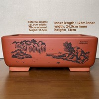 Pot à bonsaï en argile violette de Yixing non émaillé, peint à la main, paysage sculpté, écologique, utilisation au sol, capacité de 2 à 3 L, décoration d'intérieur, jardinière