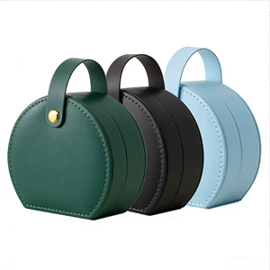 Semicircle Travel Jewelry Box with Handle Portable PU Leather Jewelry Organizer Case with Dividers for Earrings <b>Rings</b> Necklaces - Product Image 6