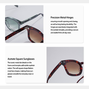 Gafas de Sol Retro Cuadradas UV400 al por Mayor, Logotipo de Marca Personalizado, Montura de Acetato de Alta Calidad, Gafas de Sol de Diseño Vintage con Triple Punto - Product Image 5